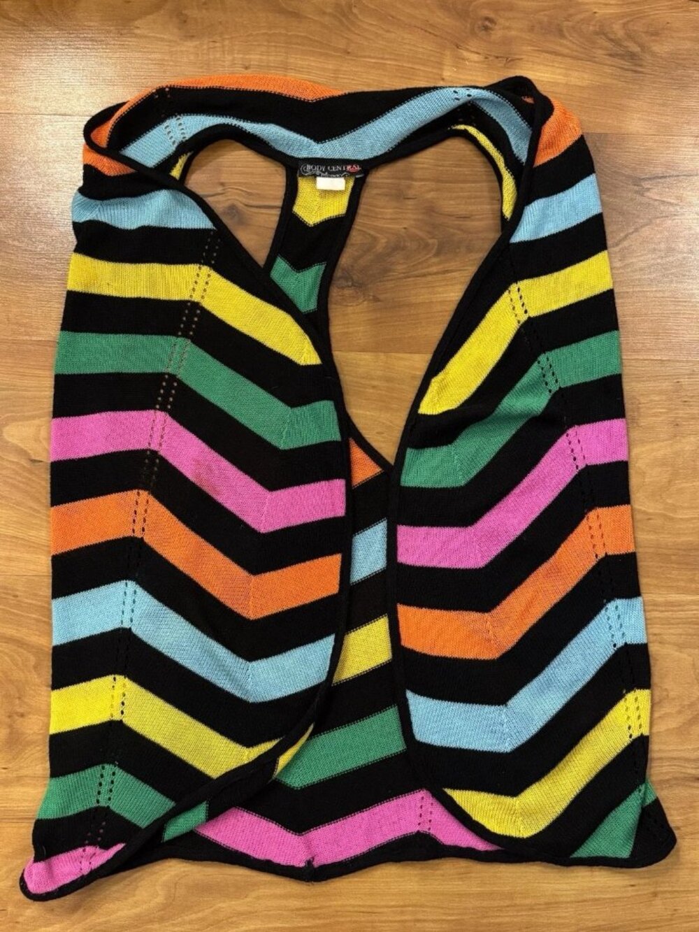 Y2K Body Central Open Cardigan Vest Crochet Rainbow Made In USA Sz Girls Medium